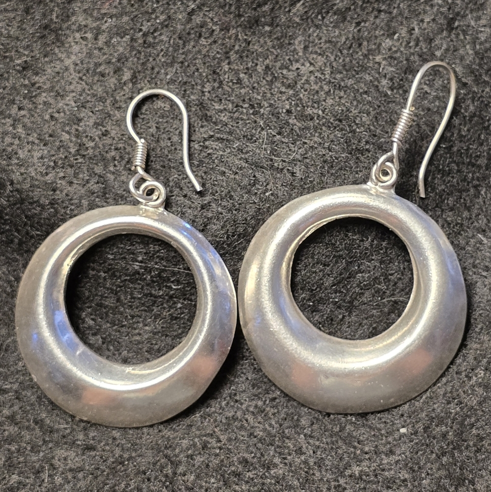 Sterling Silver Hoop Earrings, Made In Taxco, Mexico